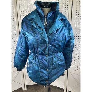 Vintage Union USA Made POLARIS Womens Blue Black Snowmobile Jacket Sz M